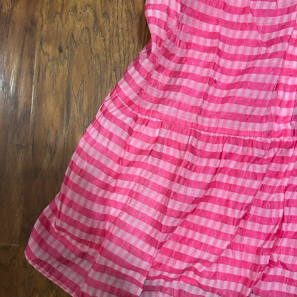 Taylor Long Sleeve Gingham Print l Dress in Pink and White Front Button closure - Picture 3 of 8
